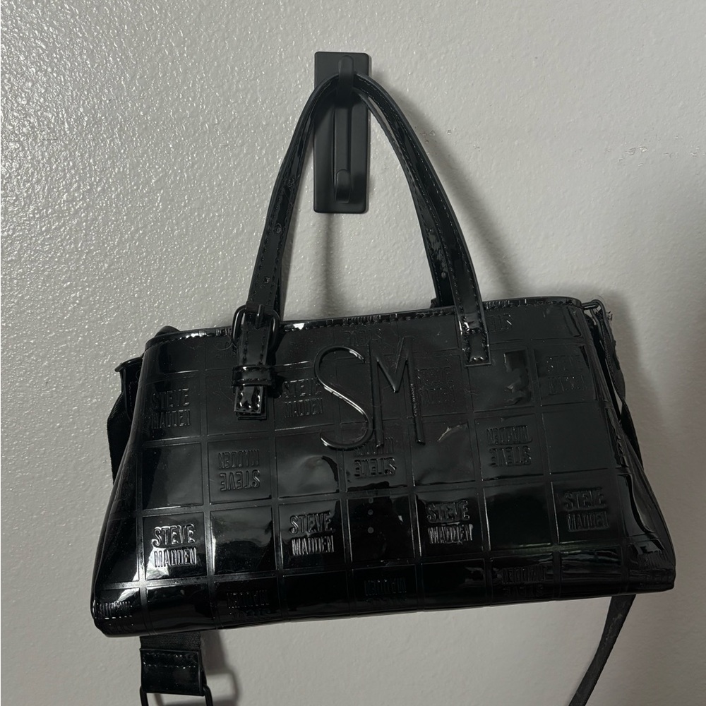 Steve Madden Glossy Black Embossed Satchel